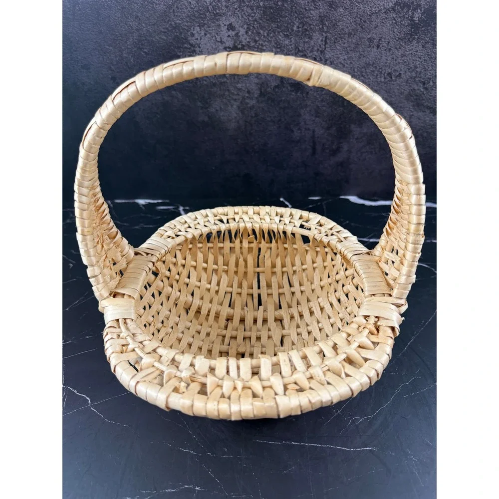 VTG Hand Woven Splint Gathering Basket with Handle 9.5